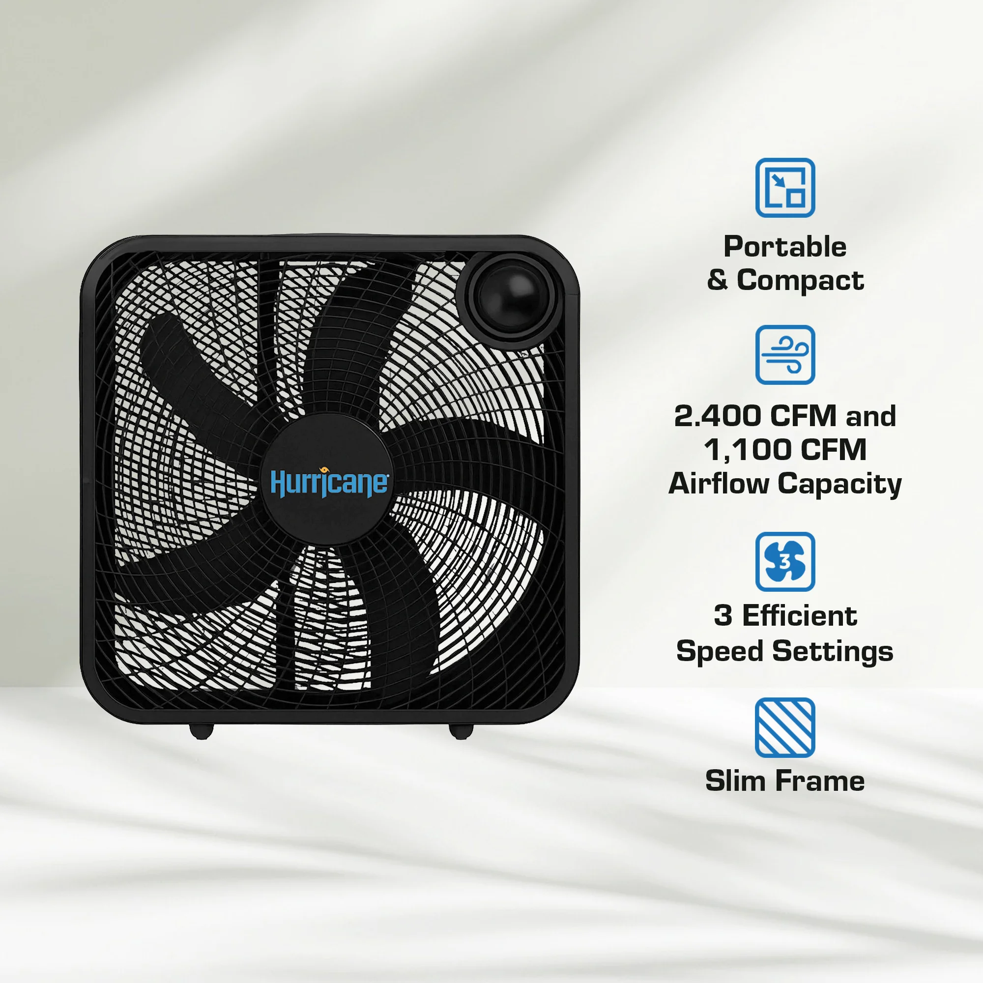 Hurricane 20 Inch Classic Series Floor Box Fan with 3 Speed Settings, Black, 2 Pack - Image 2