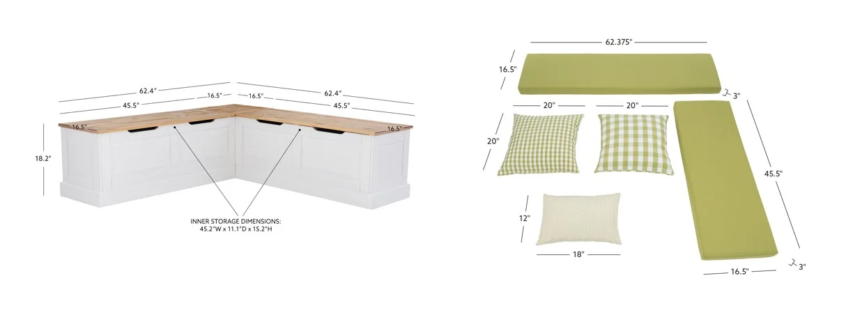 Linon Romero Backless Corner Nook with Storage, 5-Piece Cushion Set, Natural/White/Beige - Image 15