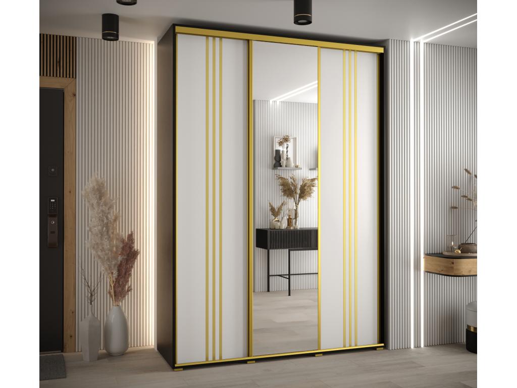 ARMARIO DAVOS 7 DE PUERTAS CORREDERAS 235,2/180/60 3 puertas (Negro/Blanco/Oro)