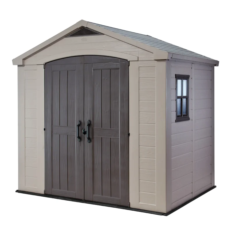 WAYFAIR Keter Factor 8X6 Ft. Durable Resin Outdoor Storage Shed With Floor And Double Doors For Garden Patio Furniture And Tools, Brown