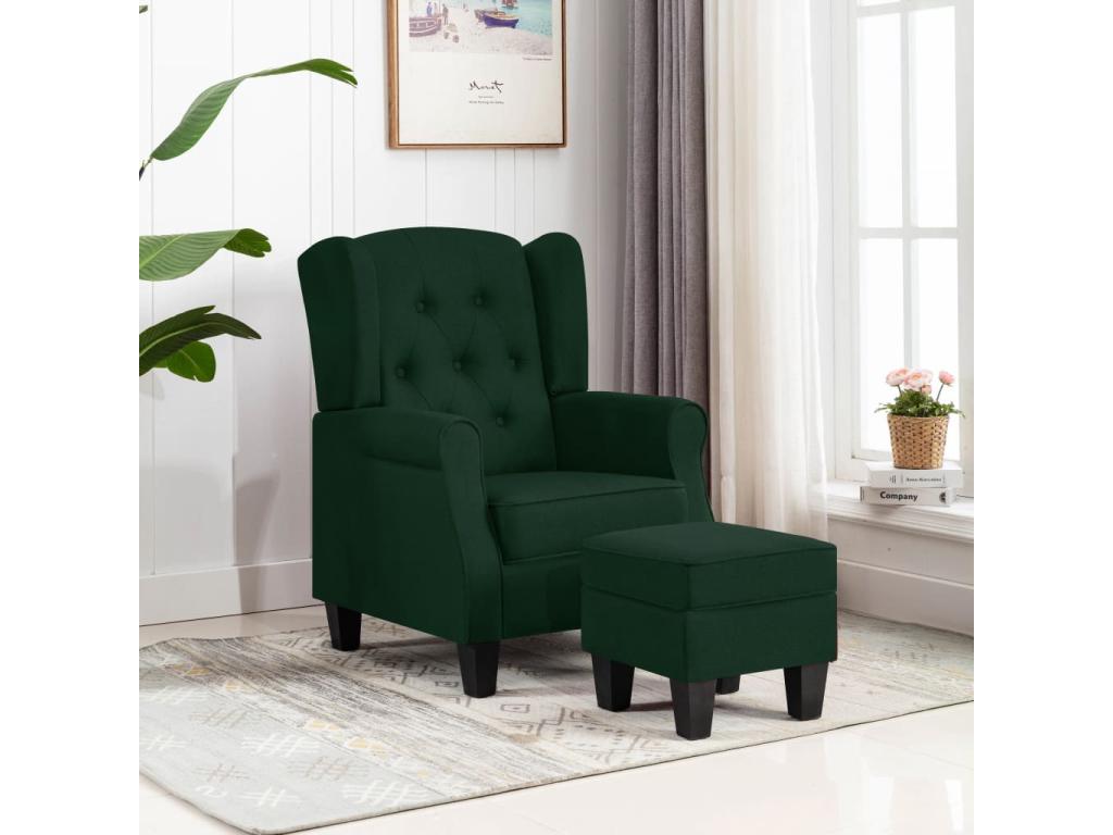 Sillón con reposapiés tela verde oscuro