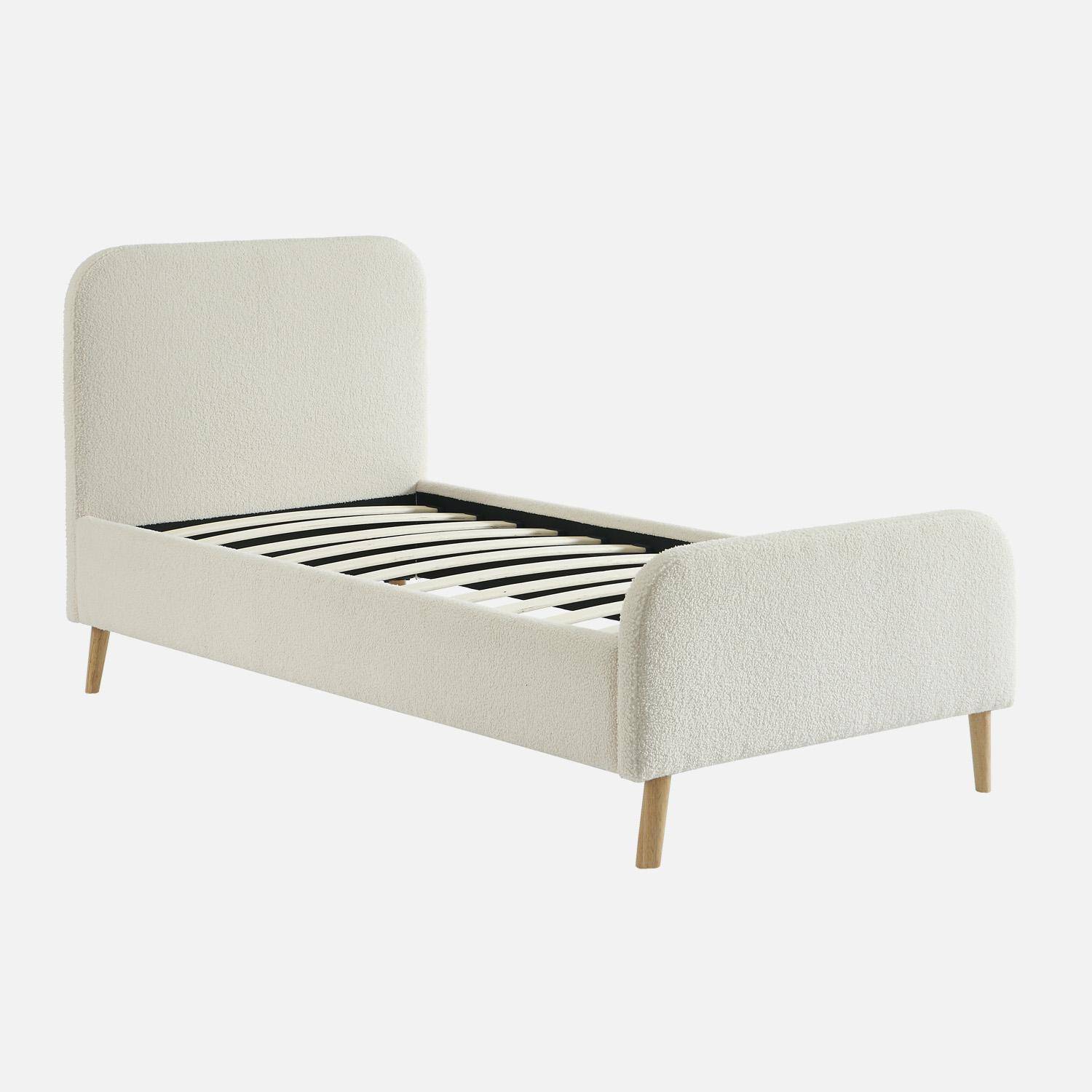 Finn - Cama con somier y cabecero acolchado borreguito, 90x190cm