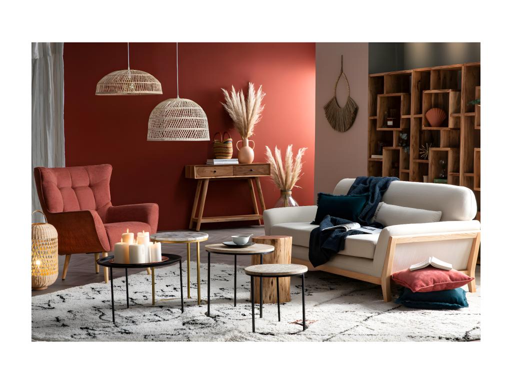 Sofá nórdico 3 plazas beige patas madera YOKO