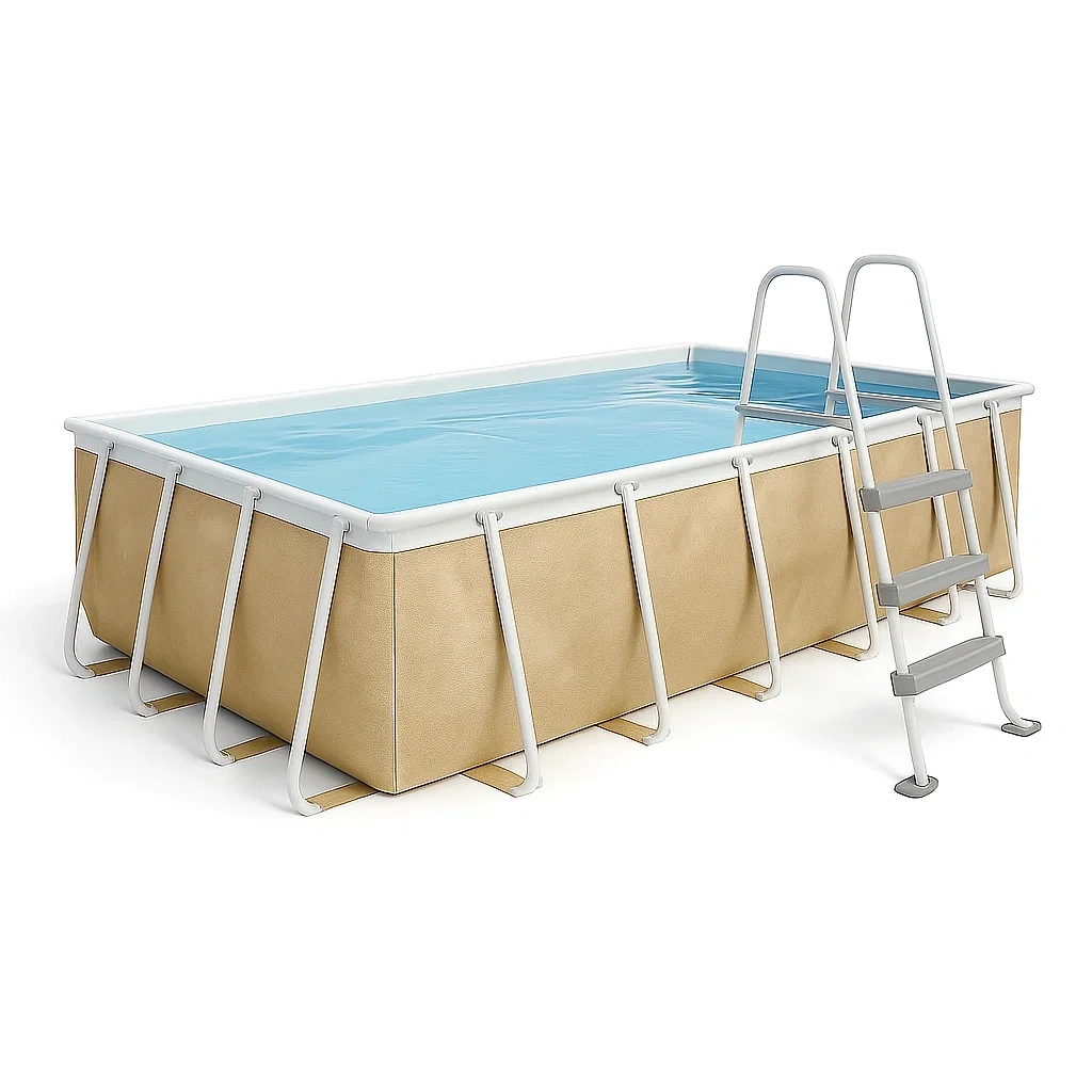 Piscina tubular rectangular desmontable de acero 532x265x119 cm beige/blanco con filtro y escalera IrhyPDq187Nq