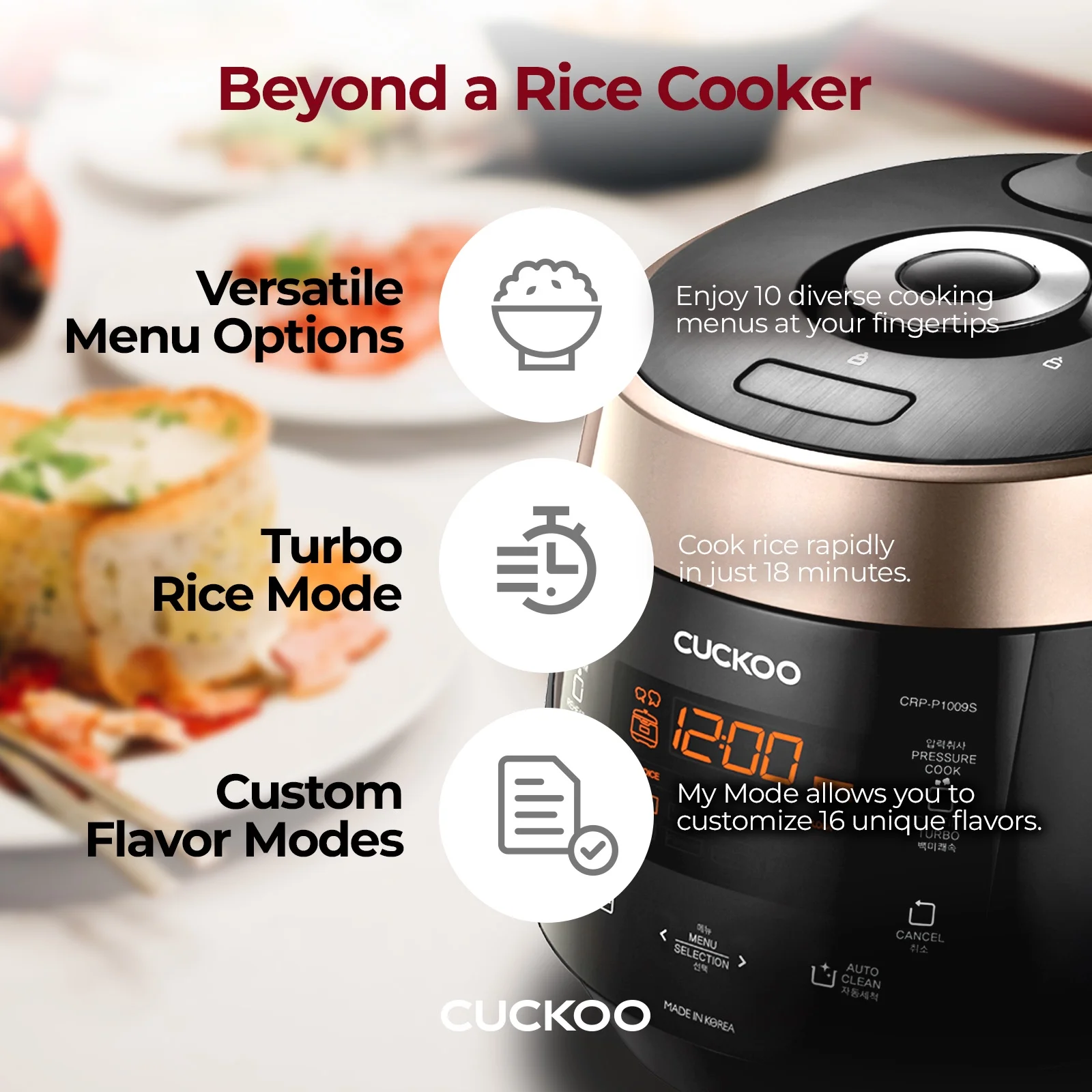 CUCKOO CRP-P1009SB 10-Cup (Uncooked) Heating Pressure Rice Cooker & Warmer with Nonstick Inner Pot - Image 3