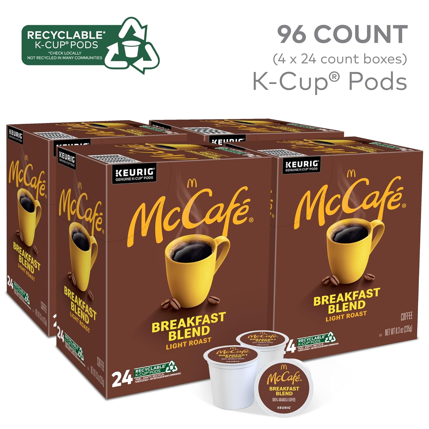 McCafe Breakfast Blend Coffee. Keurig Single Serve Keurig K-Cup Pods. Light Roast. 96 Count (4 Packs of 24)