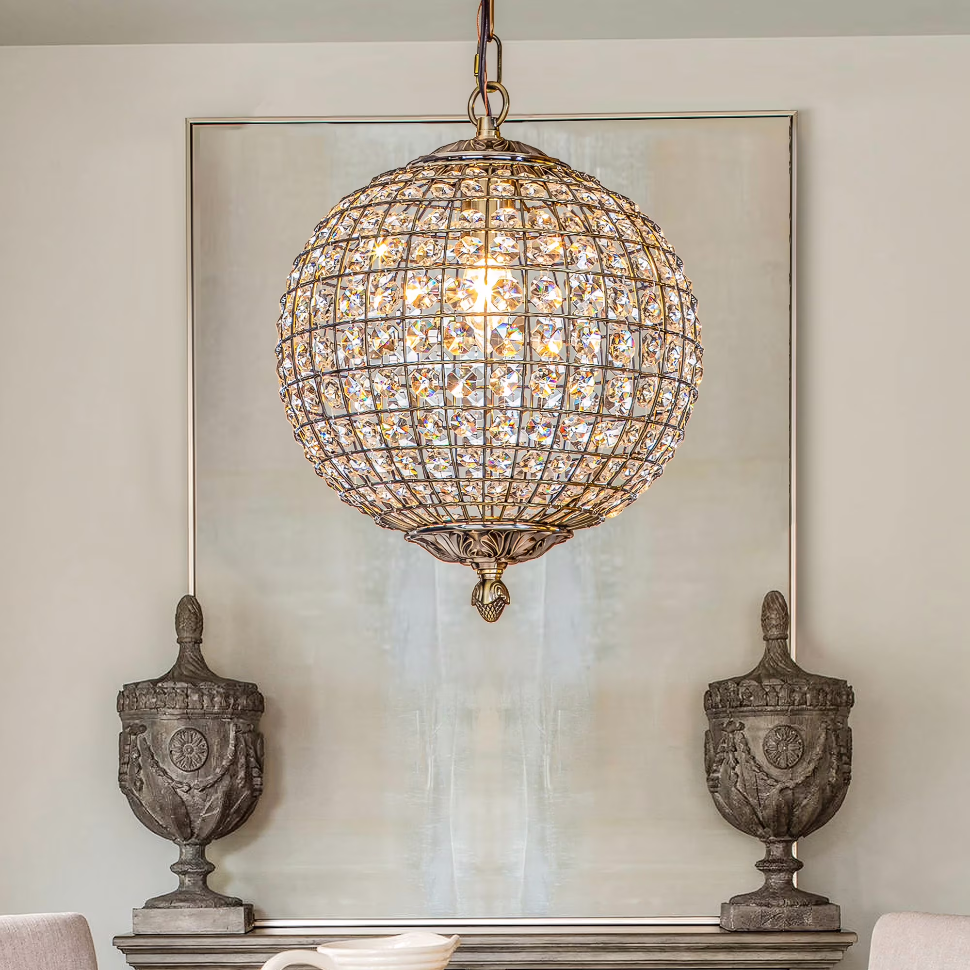 1 - Light 12" Retro Antique Gold Crystal Globe Chandelier Small Sphere Pendant Light(Dia11.8" ?? H14.9")