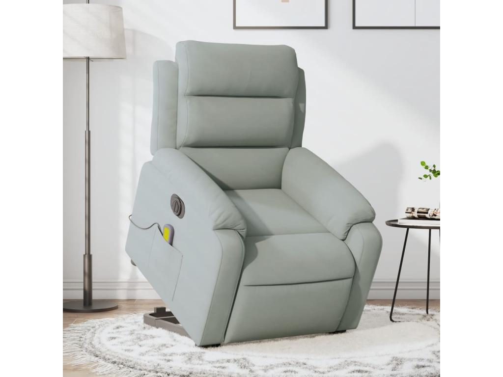 Sillón de masaje reclinable elevable terciopelo gris claro