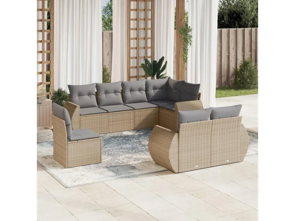 Vivircalido Juego de sofás de jardín con cojines beige 8 pzas ratán PE smjn89296
