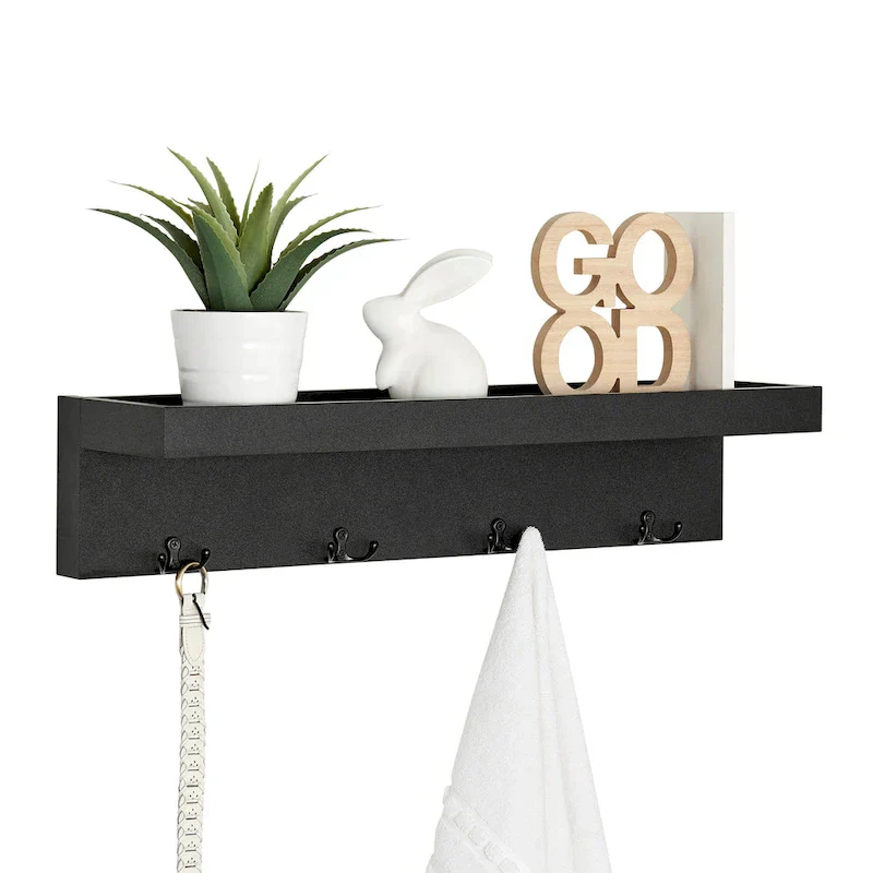 Danya B. Wall-Mounted Coat Rack with Decorative Ledge Shelf and Hooks for Entryway