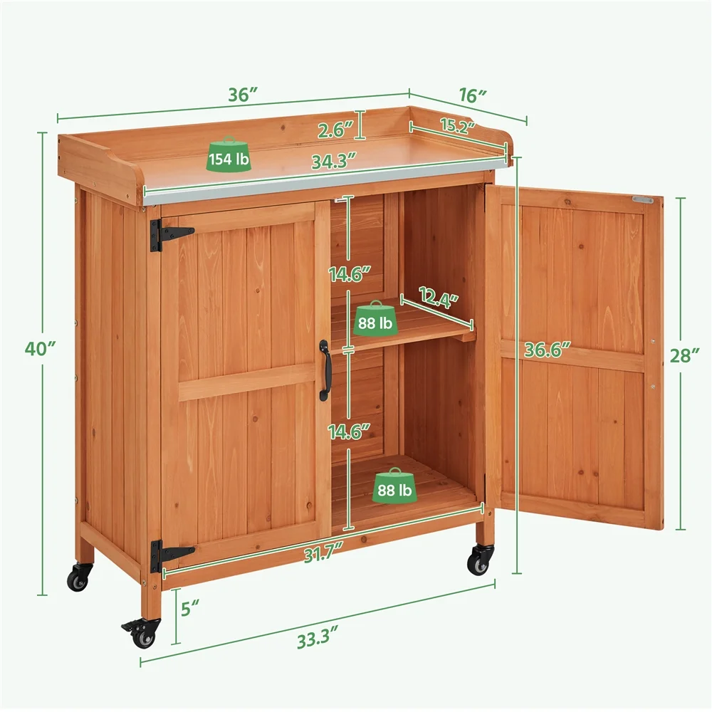 Renwick Garden Potting Bench Table with Cabinet, Brown - Image 11