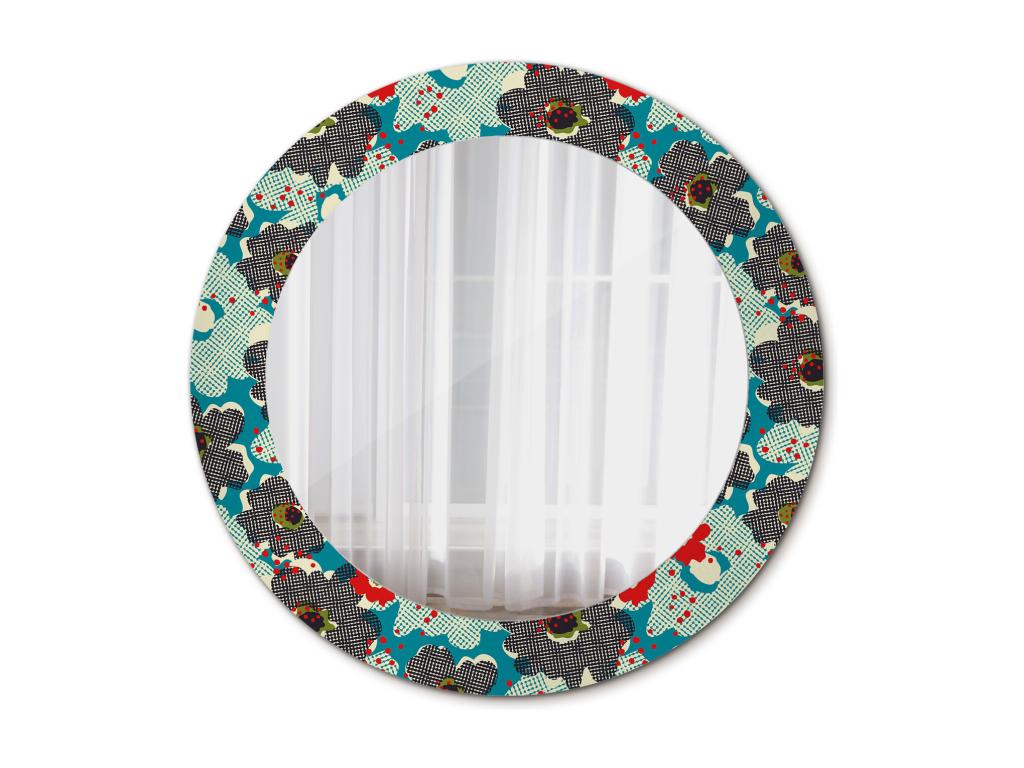 Espejo redondo decorativo - Estampado floral retro - 70 cm