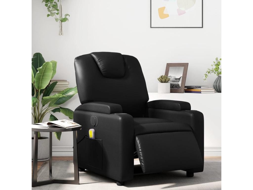 Sillón de masaje reclinable eléctrico cuero sintético negro