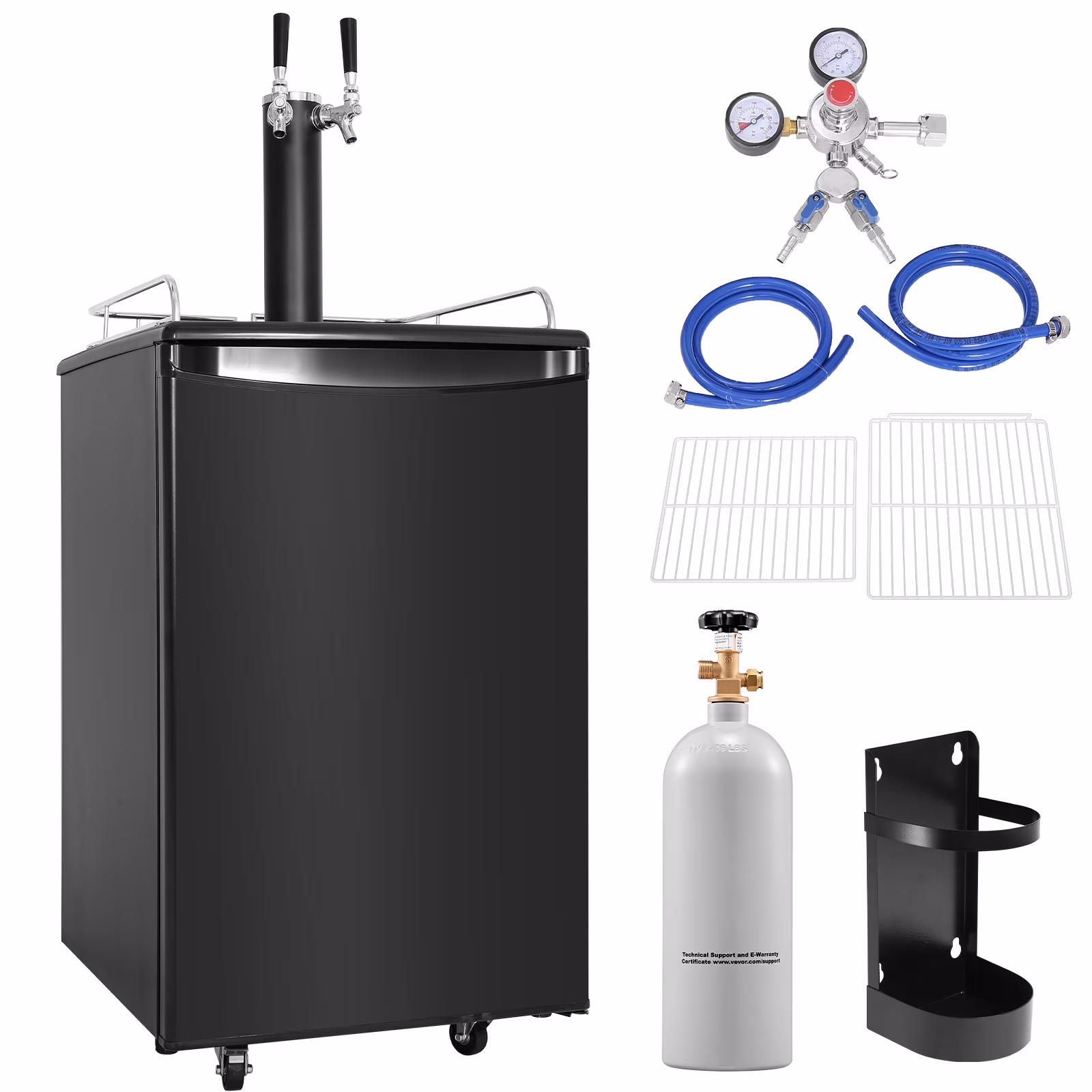 KFFKFF Draft Beer Dispenser Beer Kegerator Full Size Keg Refrigerator Dual Tap