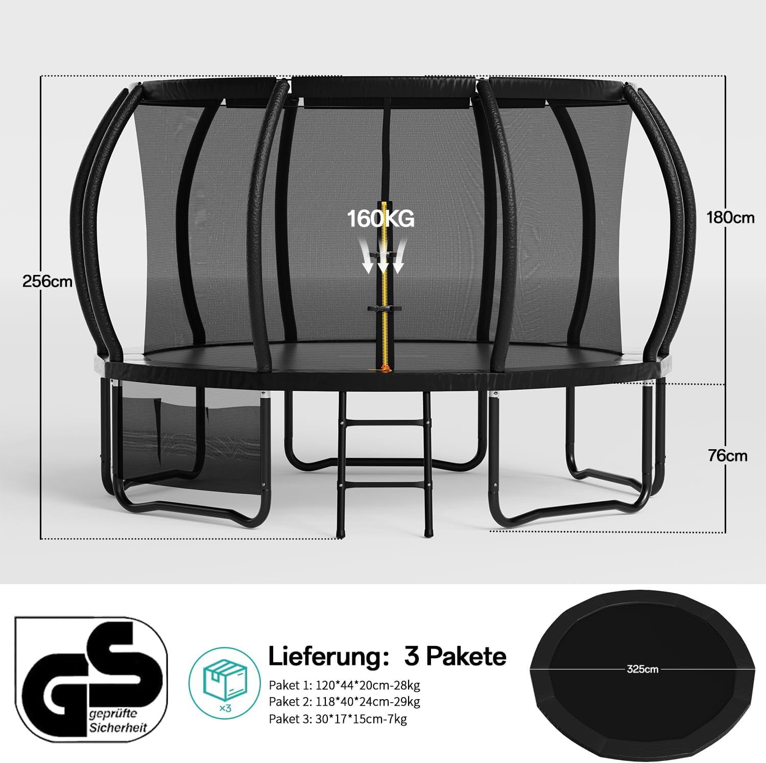 Flamaker Trampolin Outdoor Kinder, Gartentrampolin Ø 366/427cm mit Netz, Bodenanker, Stabile Rahmenkonstruktion, Wetterfest und rostfrei, Outdoor Trampolin für Kinder & Erwachsene Belastbarkeit 160kg