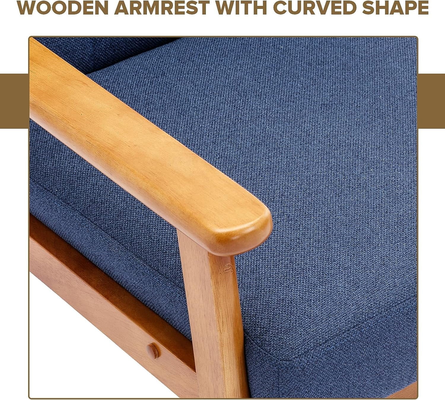 Ufurpie Mid Century Modern Armchair with Wood Frame,Linen Fabric Comfy Reading Chair,Accent Chair for Living Room Bedroom,Navy - Image 6