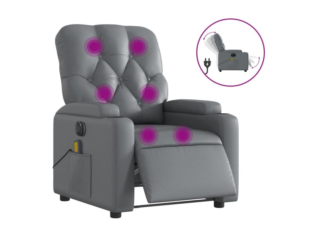 Sillón de masaje reclinable eléctrico cuero sintético gris