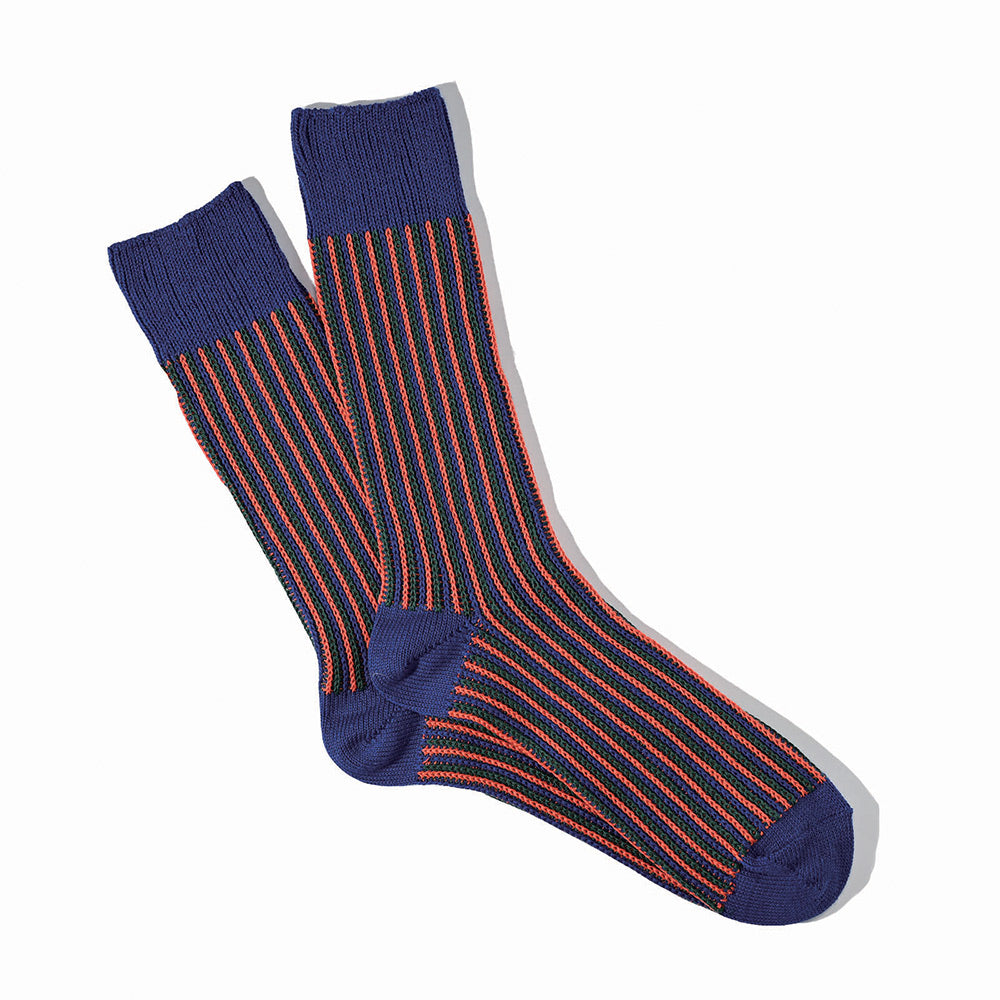 Anonymous ISM - Chaussettes JQ Stripe Crew - Bleu 49