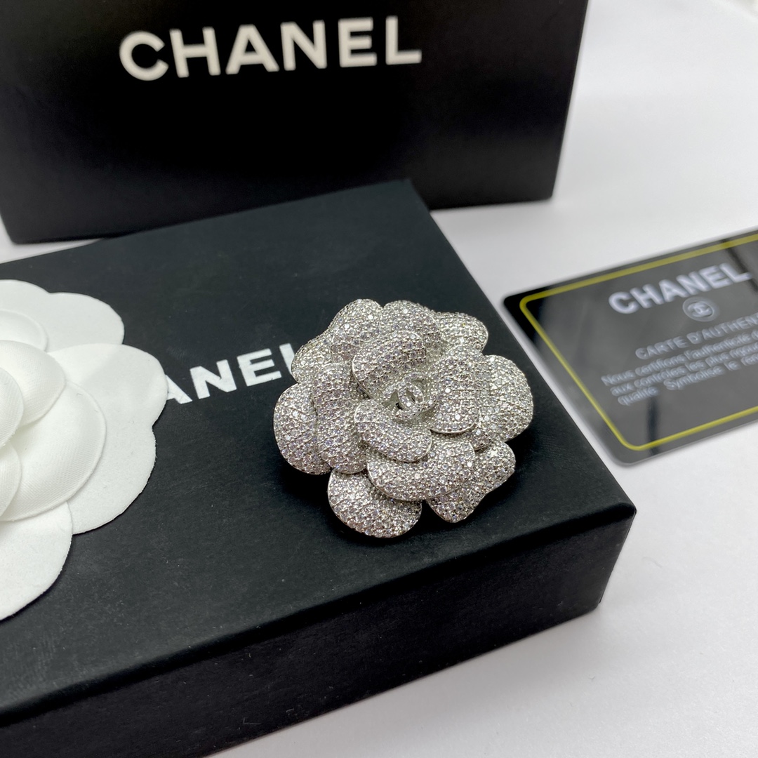 Chanel Silver Camellia Flower Brooch - Original Replica Club