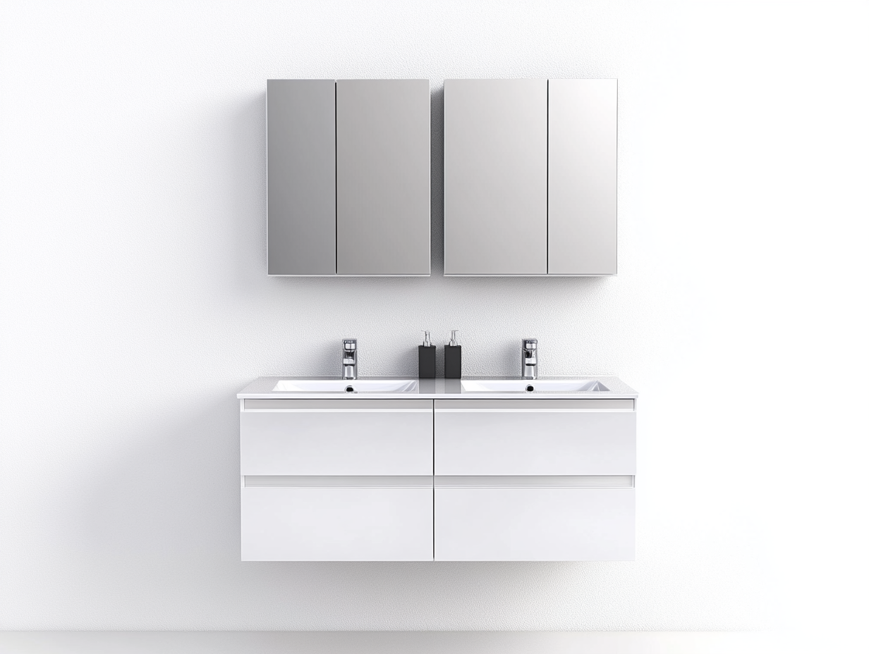 Mueble de baño doble con lavabo y armario con espejo moderno