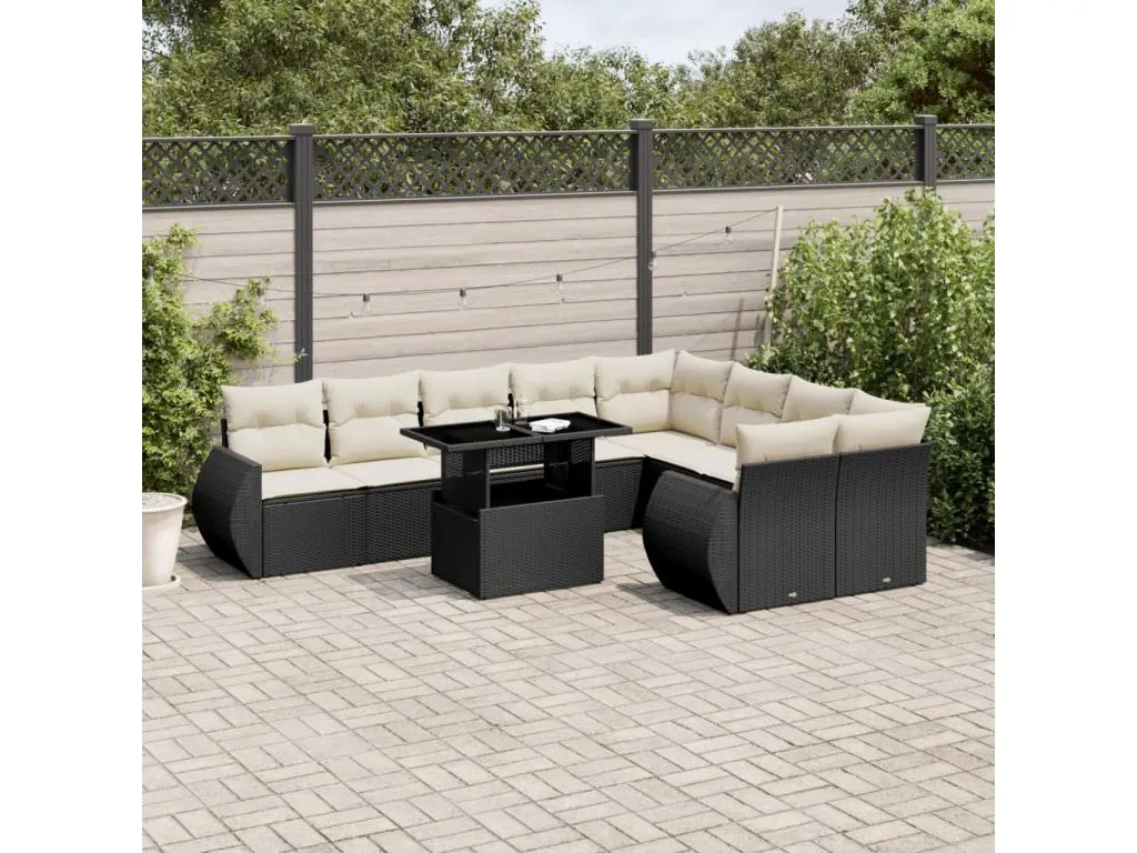 Set de sofás de jardín 10 pzas cojines ratán sintético negro YBZO09991