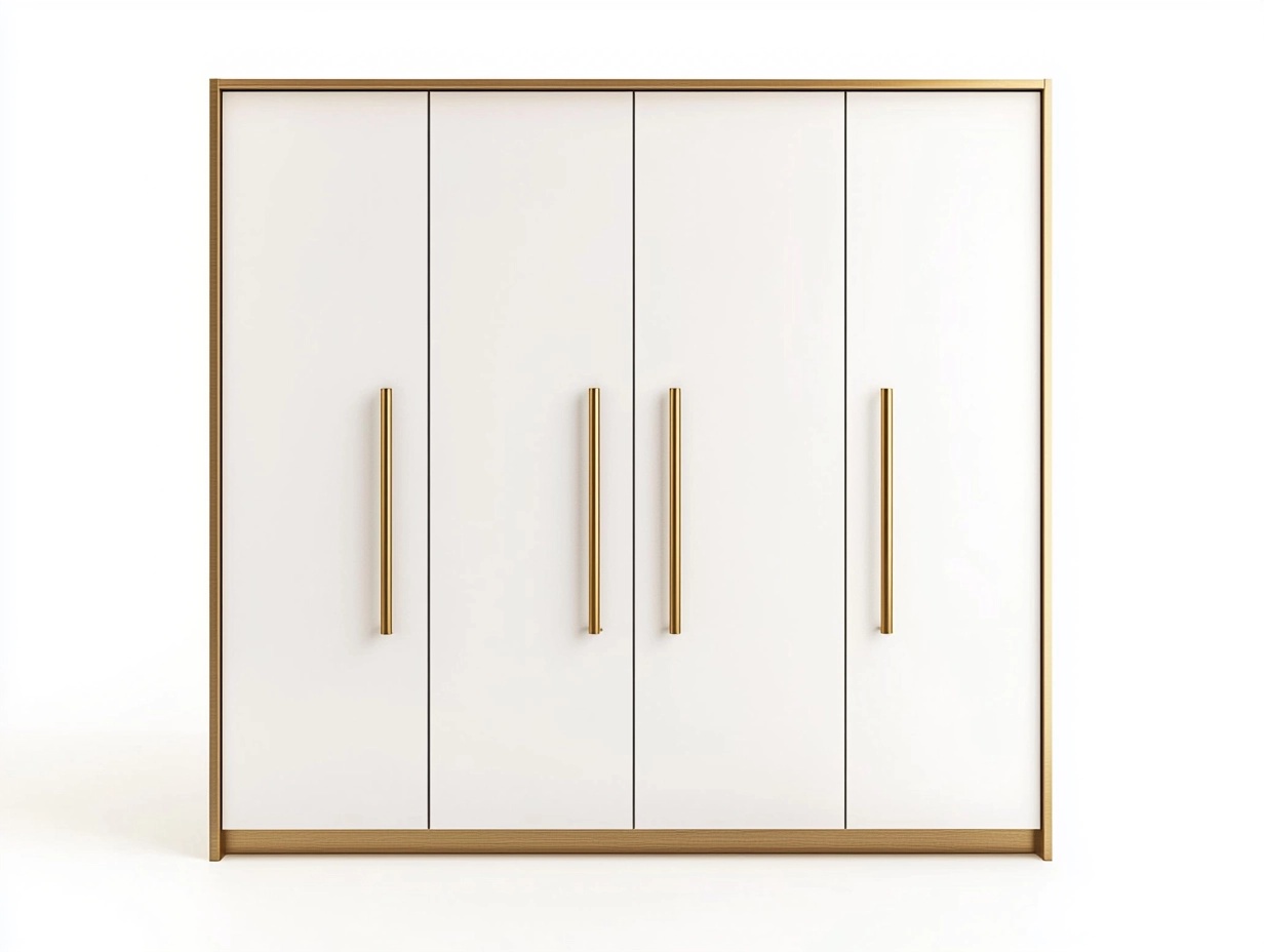 Armario moderno blanco y dorado de madera para dormitorio 200x180x60cm con puertas grandes LJ7931719