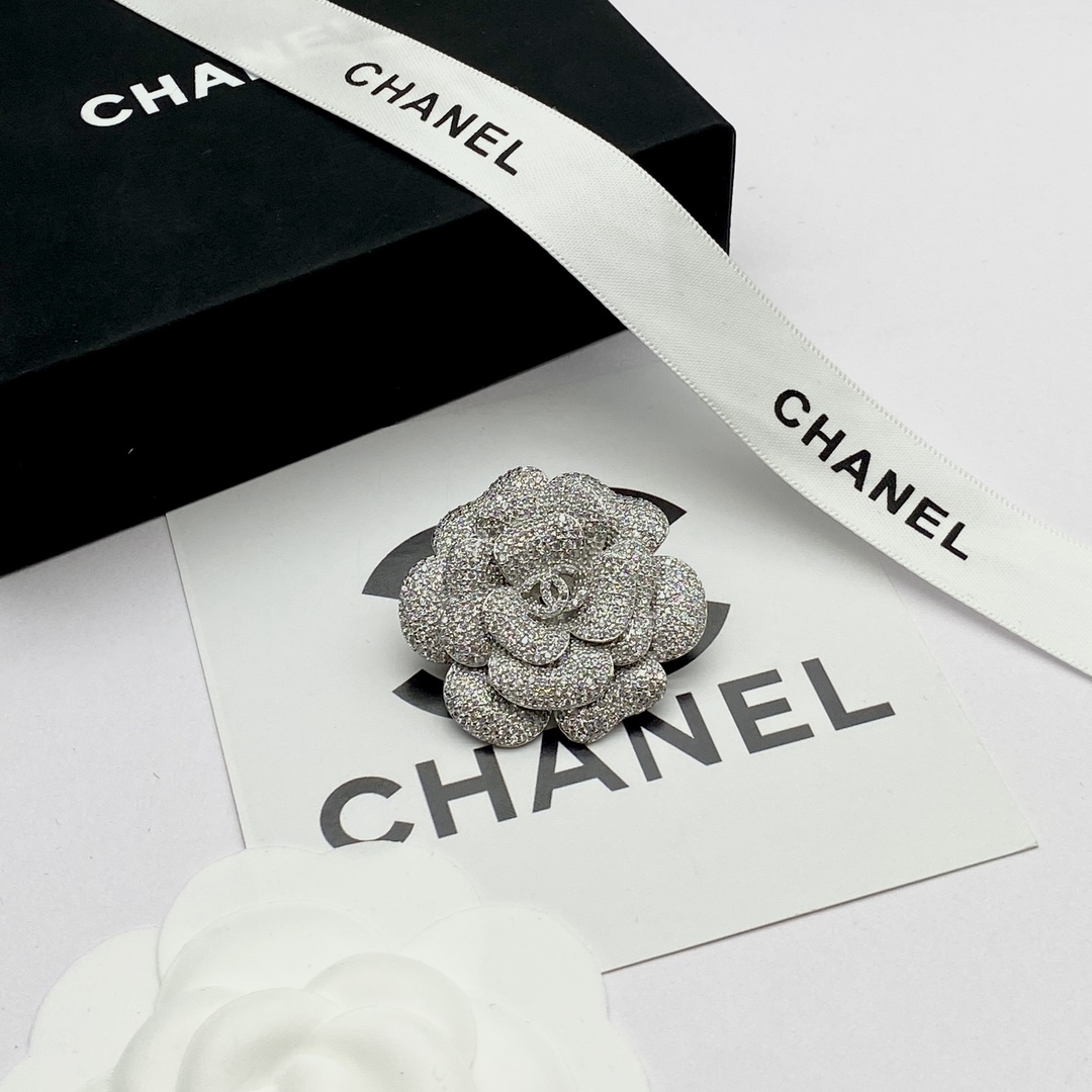 Chanel Silver Camellia Flower Brooch - Original Replica Club