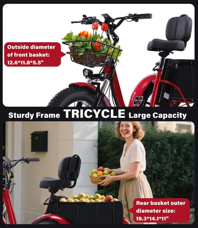 YEBEI Electric Tricycle for Adults Folding E-Trike Motorized Tricycle Electric 3 Wheels Trike Powerful 500W Motor Electric Tricycle 48V15AH Lithium Battery Max 20MPH 20*4.0- Fat Tire Orange - Image 41