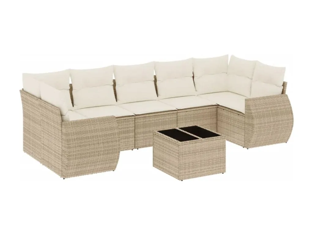 Juego de sofás de jardín con cojines beige 8 pzas ratán PE nsat66582