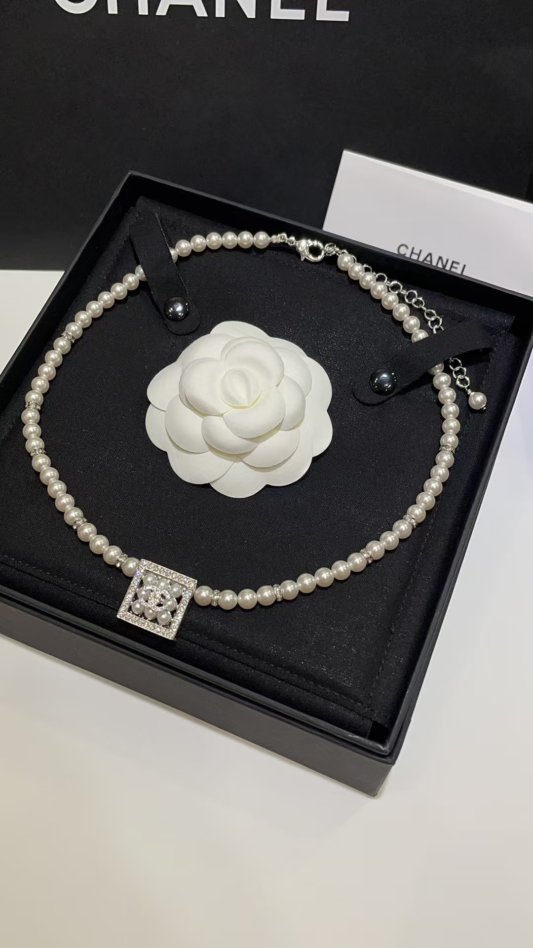 Chanel Square Pendant Pearl Necklace - Original Replica Club