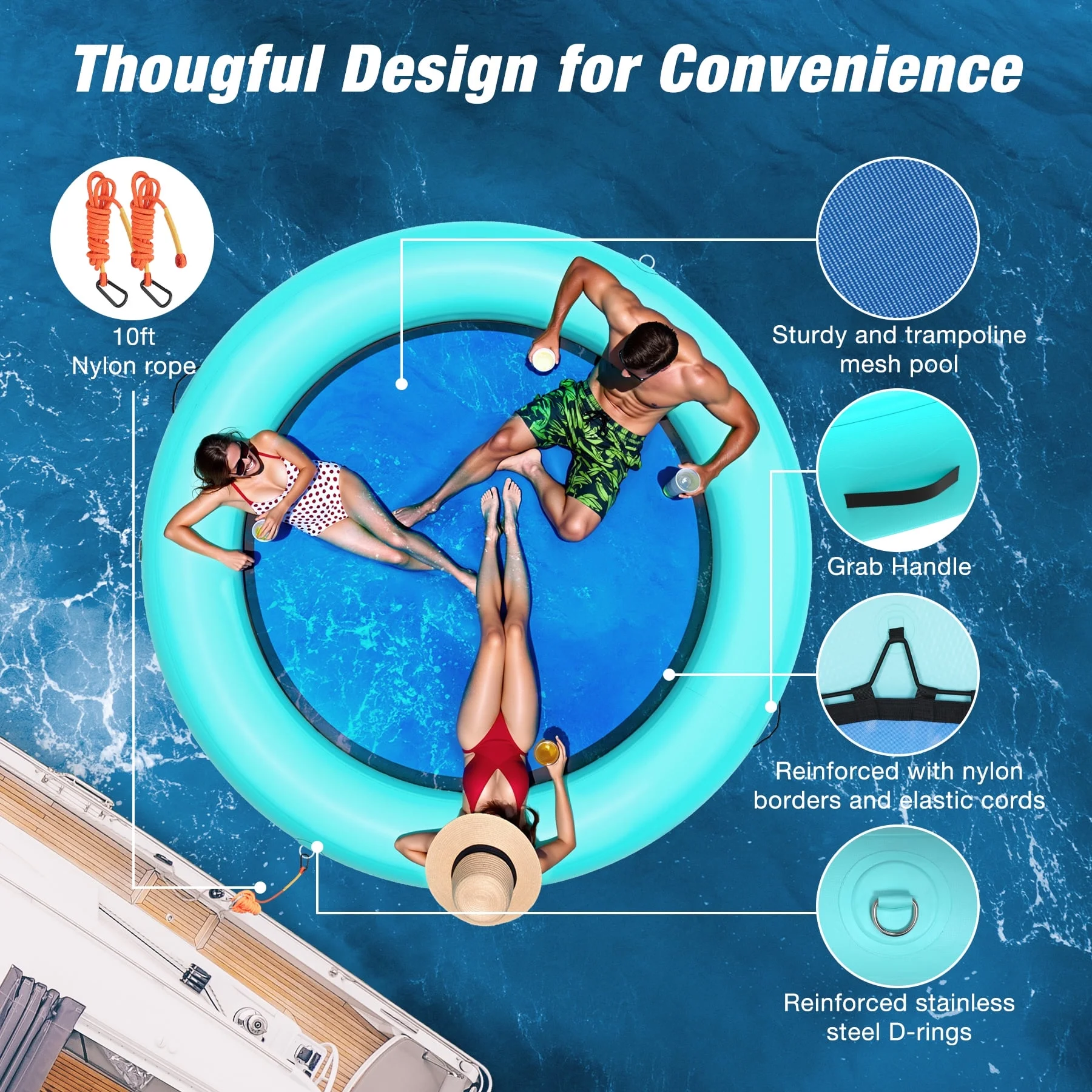 WARMOUNTS Inflatable Floating Dock, 8*6ft Air Inflatable Dock Platform, Non-Slip Water Island Float Raft with Rope Ladder for Ocean Lake River Boat - Image 22