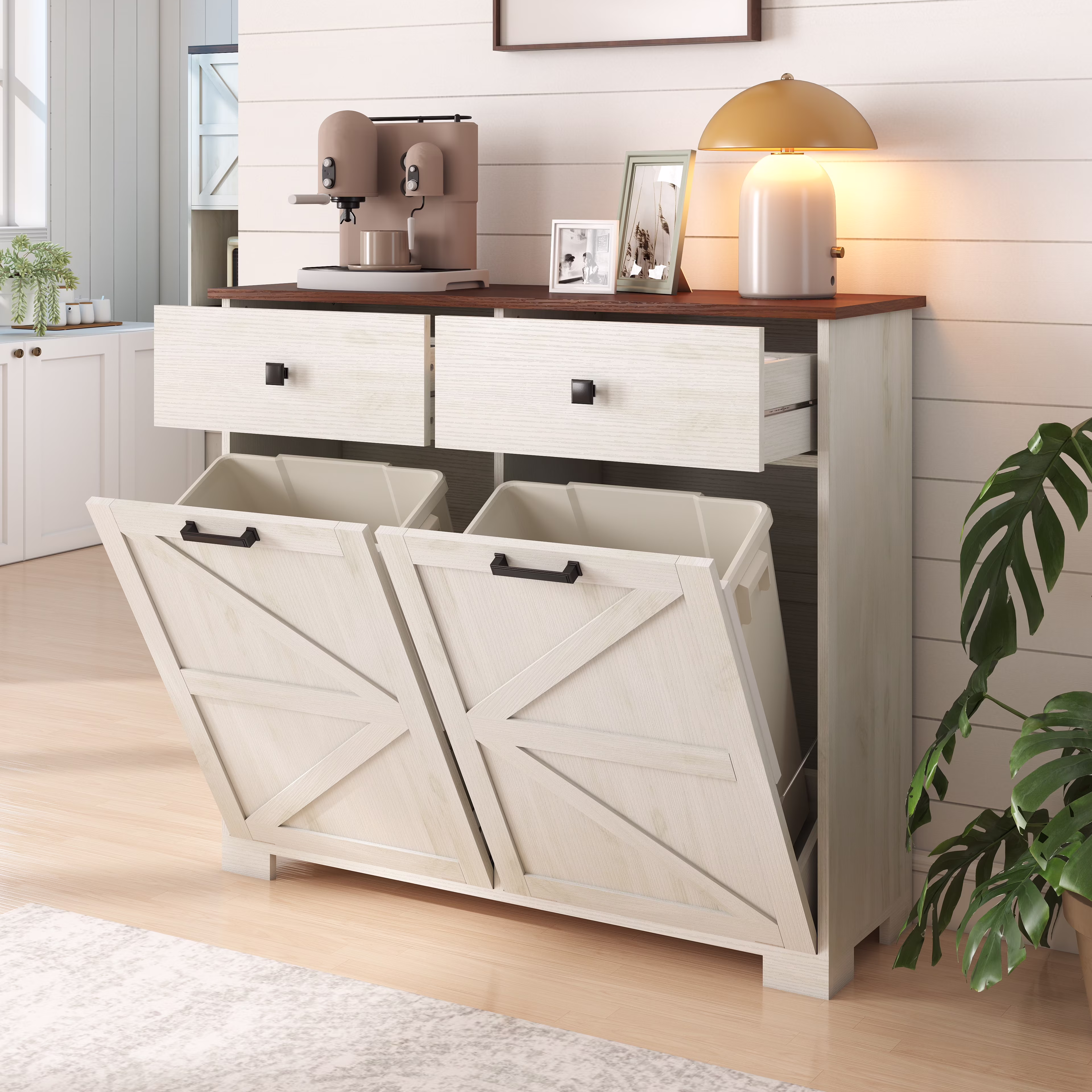 TrumanPick 61"H Large Buffet Sideboard Cabinet, TV Cabinet, Kitchen Pantry for Dining Room, Living Room, 61.3''L x 15''W x 29.8''H, White/Walnut - Image 9