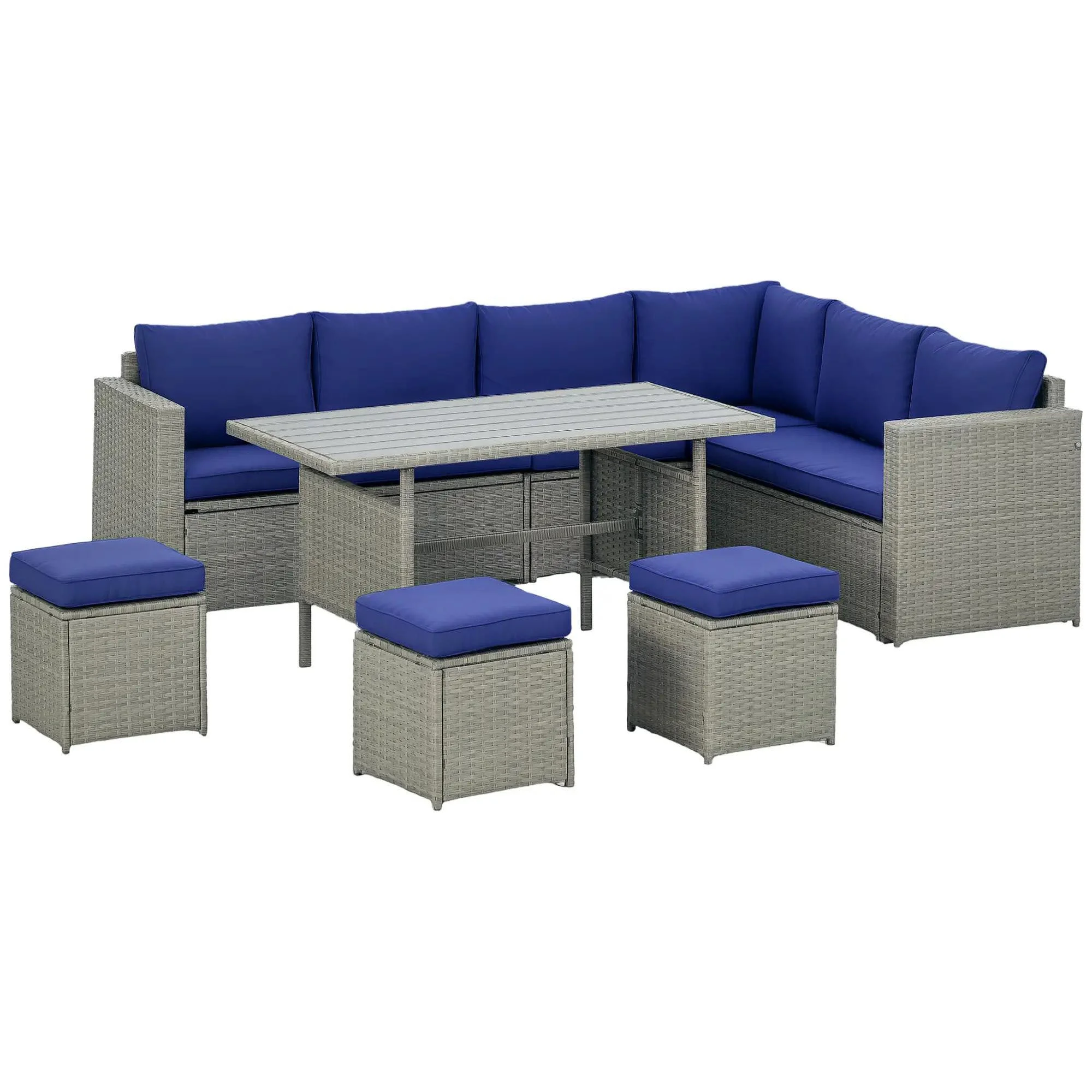 Resenkos Wicker Outdoor Patio Furniture Set, L-Shaped 7 Pieces Outdoor Dining Sectional Sofa, Gray - Image 13