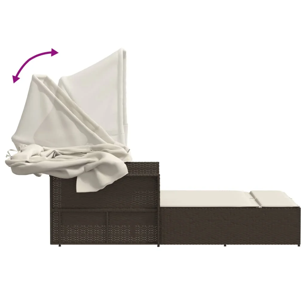 vidaXL Powder Coated Steel Removable Canopy and Cushions Double Sun Lounger, Beige - Image 4