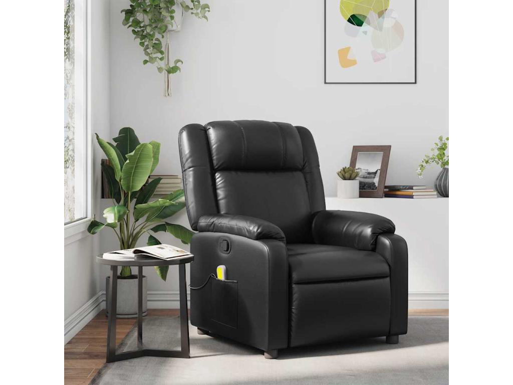 Sillón de masaje reclinable cuero sintético negro