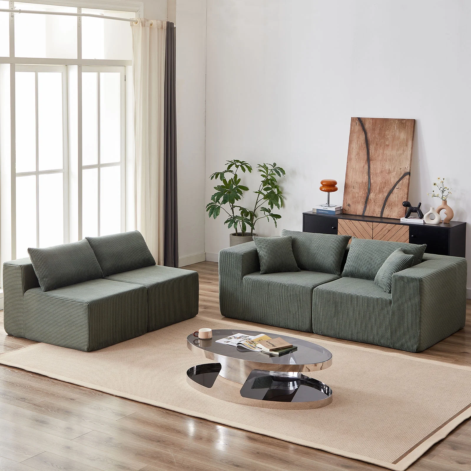 104-Inch Corduroy Modular L Shaped Sectional Sofa,Luxury Floor Couch Set,Upholstered Indoor Furniture,Foam-Filled Compressed Sofa for Living Room,Bedroom,4 PC Free Combination ? - Image 28