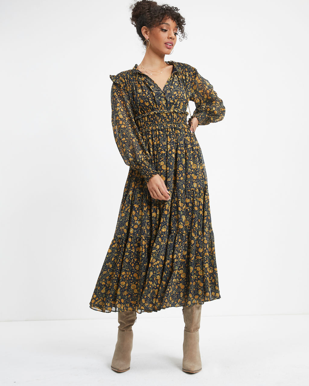 Wishing And Hoping Floral Chiffon Midi Dress - Se7enfashion