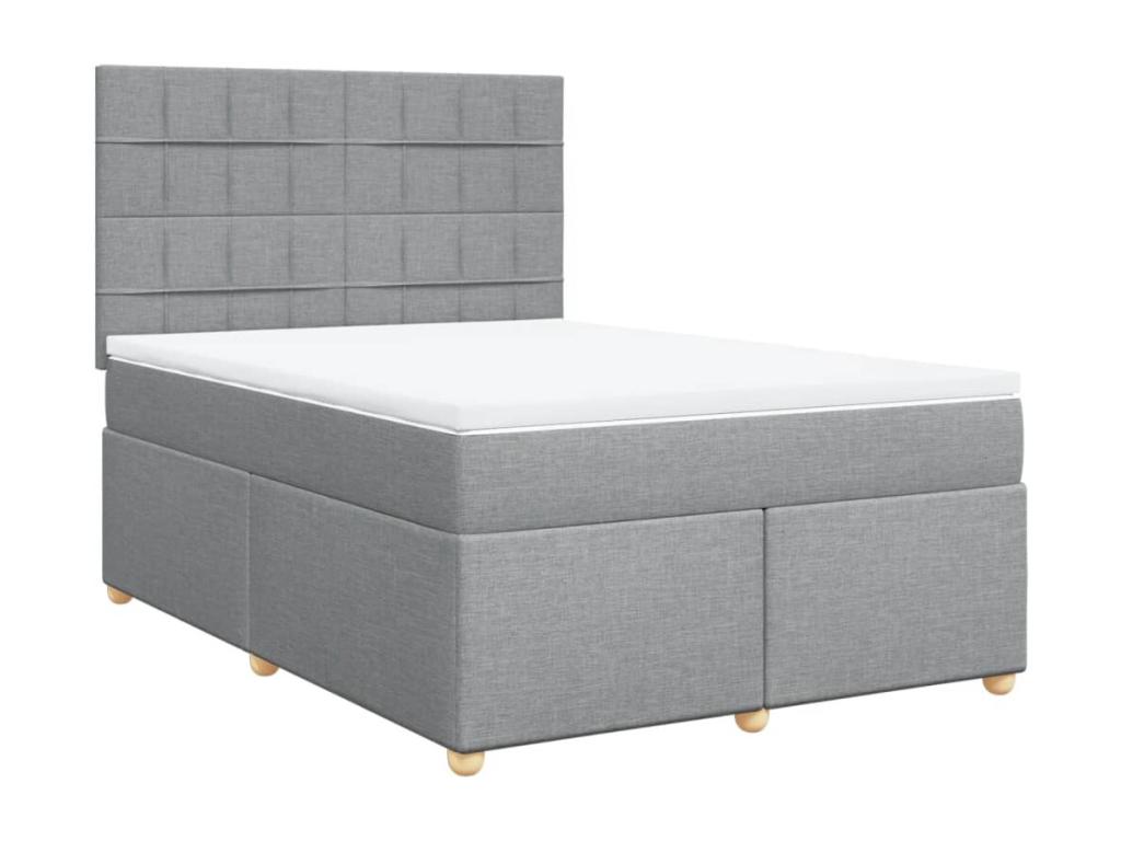 Cama box spring con colchón tela gris claro 140x190 cm