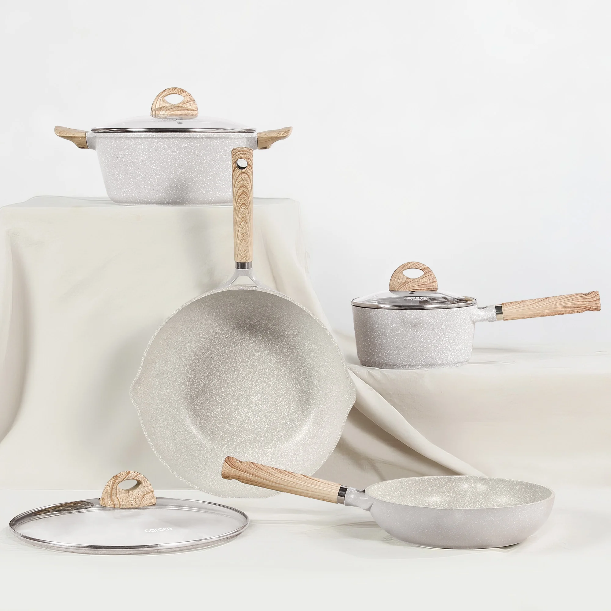 Carote Nonstick Cookware Set 21-Piece,Kitchen Pots and Pans Set,Stay-Cool Handles, Induction Compatible,Cookware Set for RV and Camping,Beige - Image 7