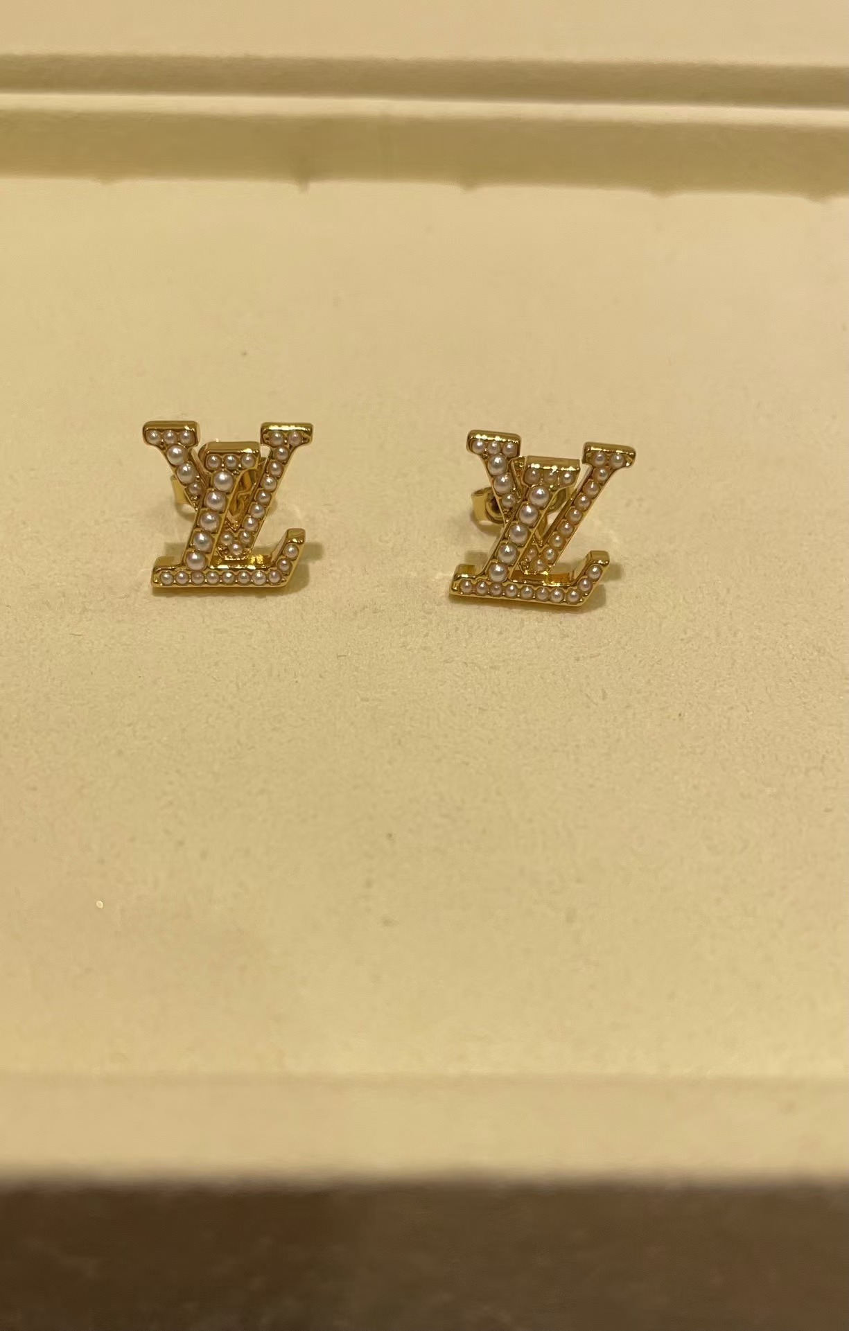Louis Vuitton Pearl Paved LV Letter Stud Earrings - Original Replica Club