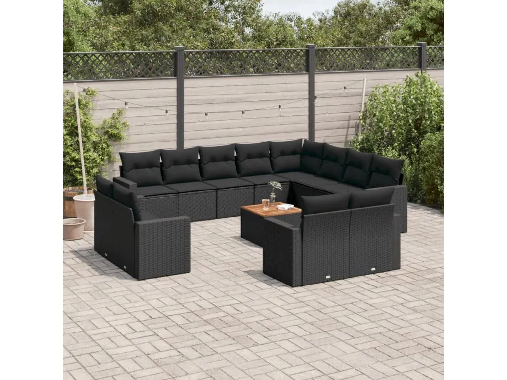 Set de sofás de jardín y cojines 13 pzas ratán sintético negro swoi53275