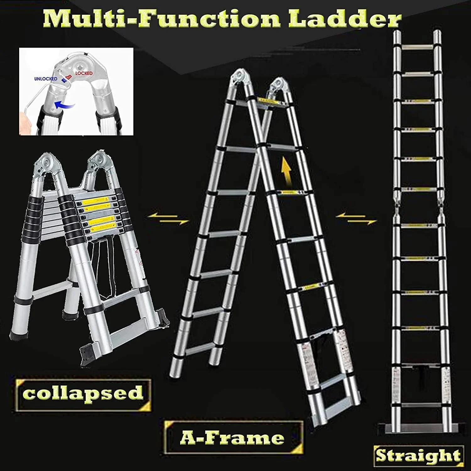 Bowoshen Telescopic Ladder 16.5 ft Aluminum 8 x 2 Steps 330 lb - Image 11 Bowoshen Telescopic Ladder 16.5 ft Aluminum 8 x 2 Steps 330 lb - Image 11
