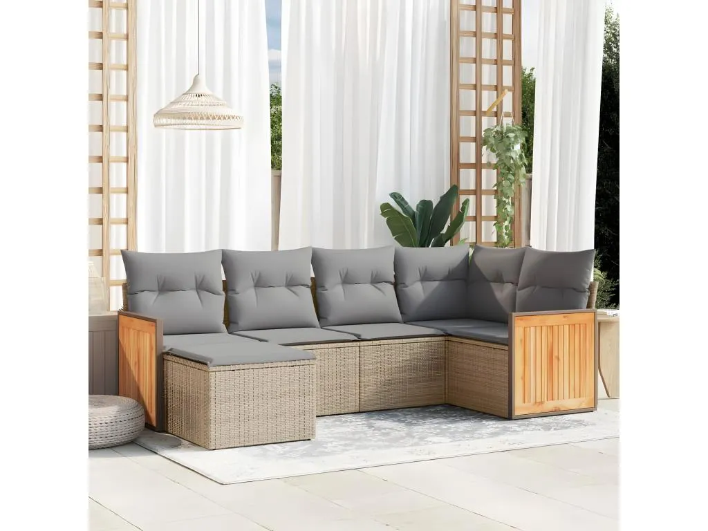 Juego de sofás jardín con cojines 6 pzas ratán sintético beige 97136ODEL