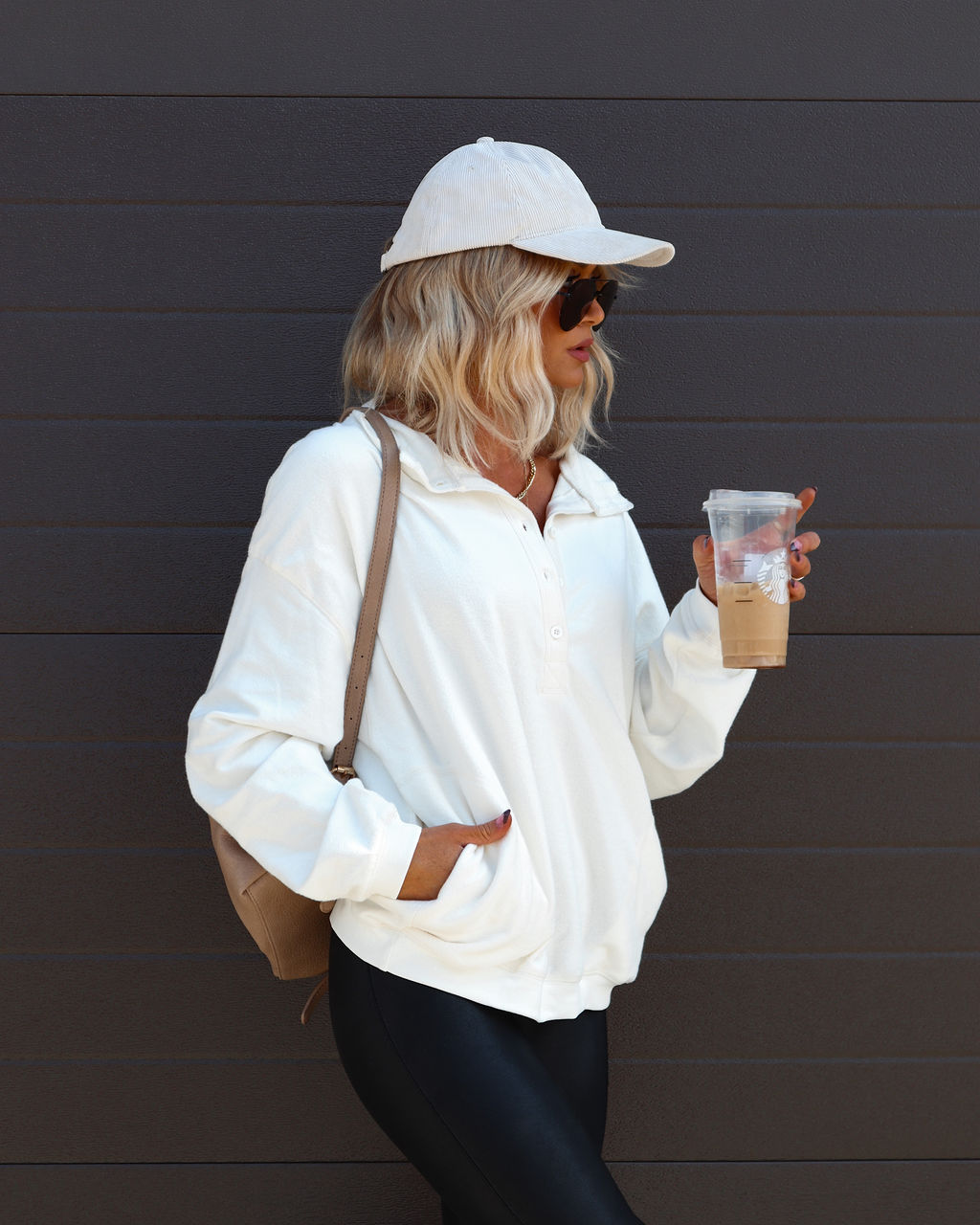 Corrine Pocketed Henley Pullover Sweater - Cream - Se7enfashion