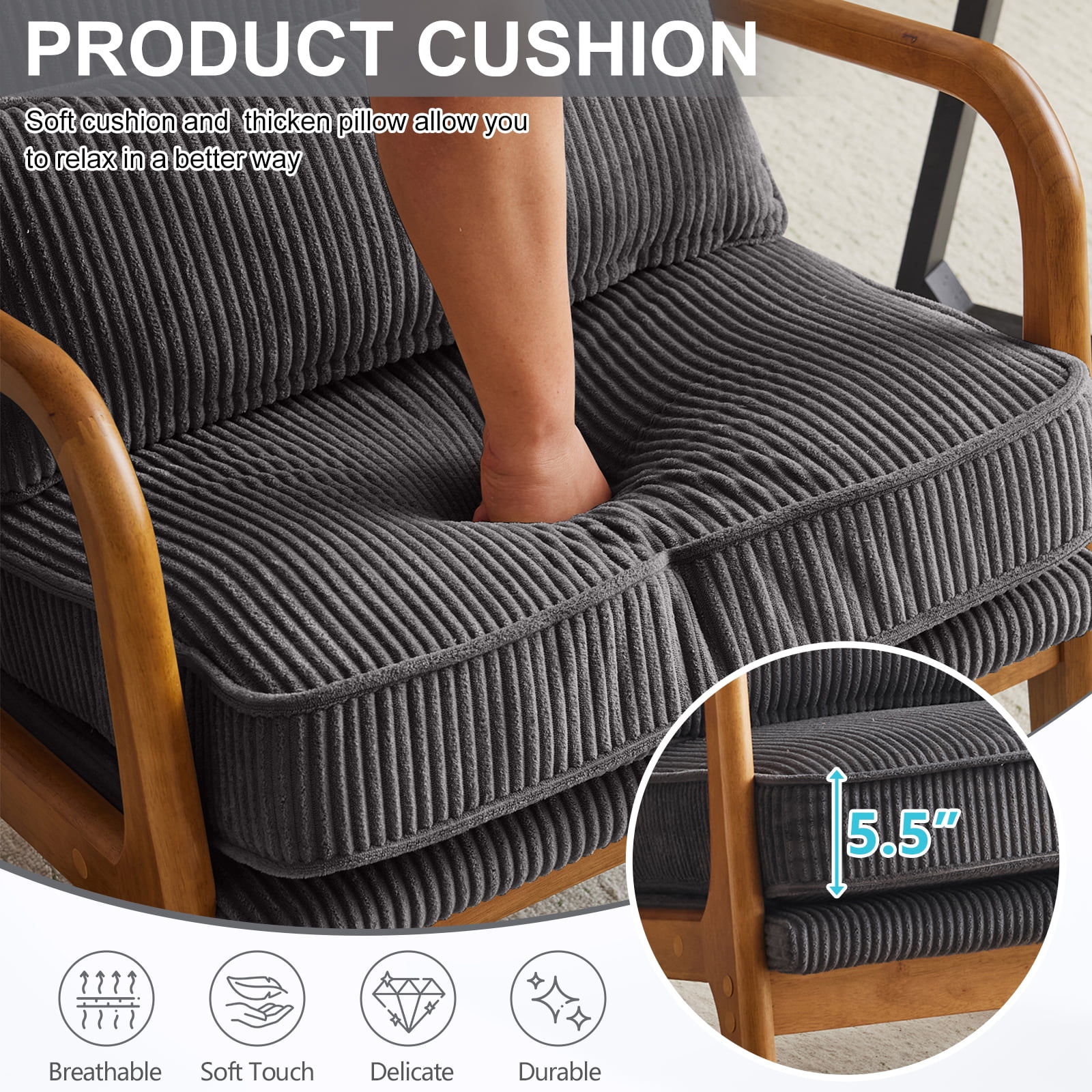 Ktaxon Accent Chair Corduroy Upholstered Armchair, Reading Club Chair with Pillow and Solid Wood Frame for Living Room Bedroom Furniture Off White - Image 112