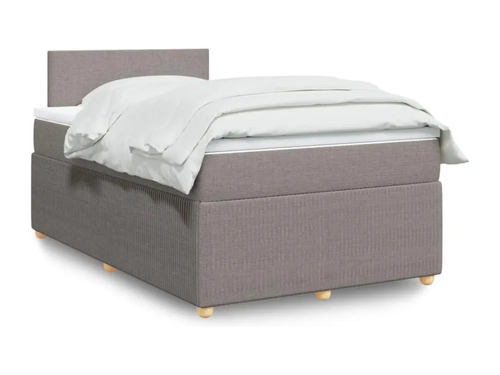 Cama box spring con colchón en tela gris taupe 120x190 cm. fxn3518870