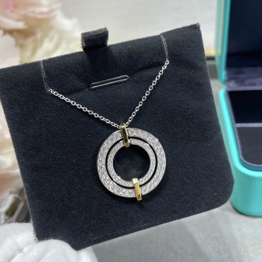 Tiffany Mixed Metal Color Large Round Pendant Necklace - Original Replica Club