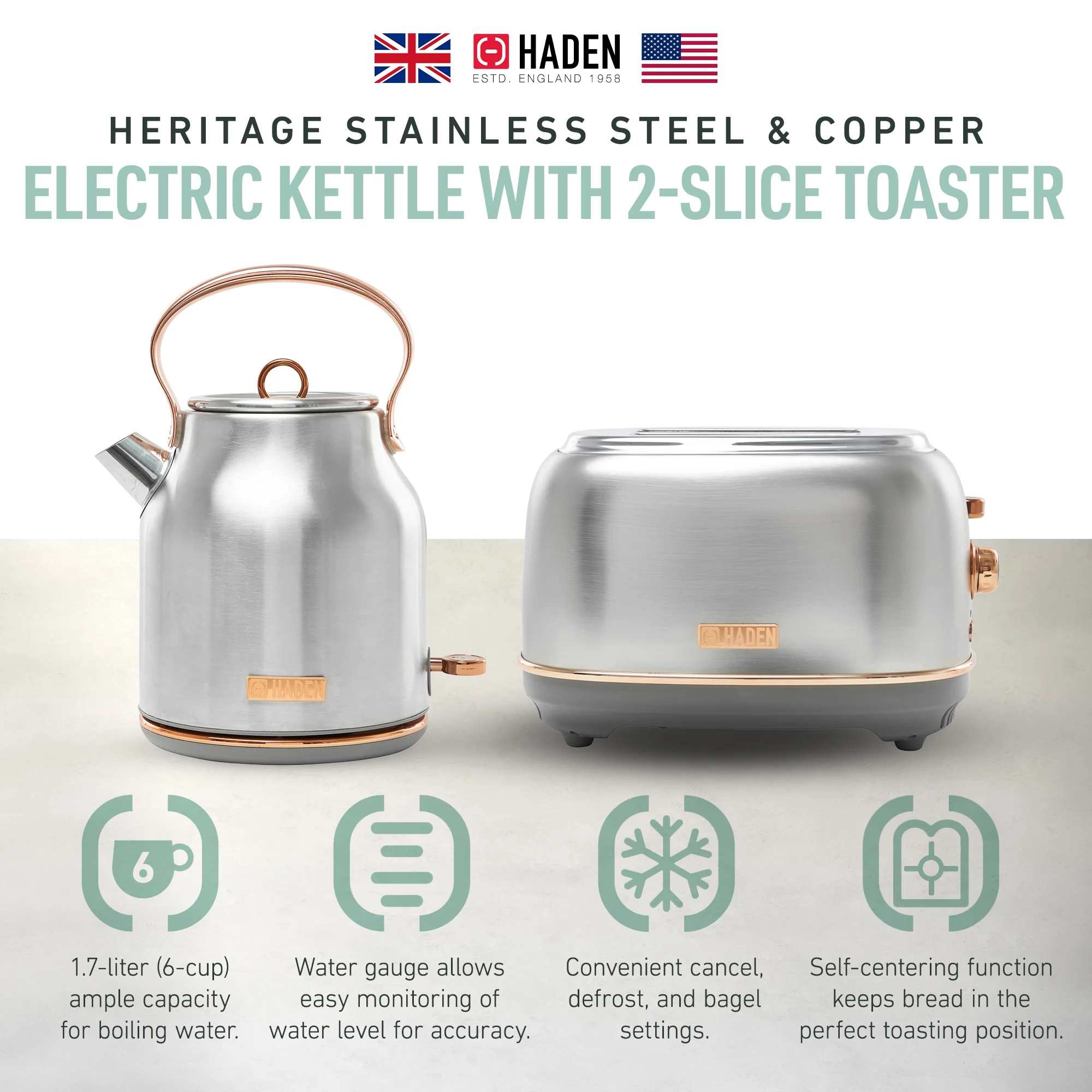 Haden Heritage 1.7 Liter Electric Kettle with 2 Slice Bread Toaster, White - Image 17