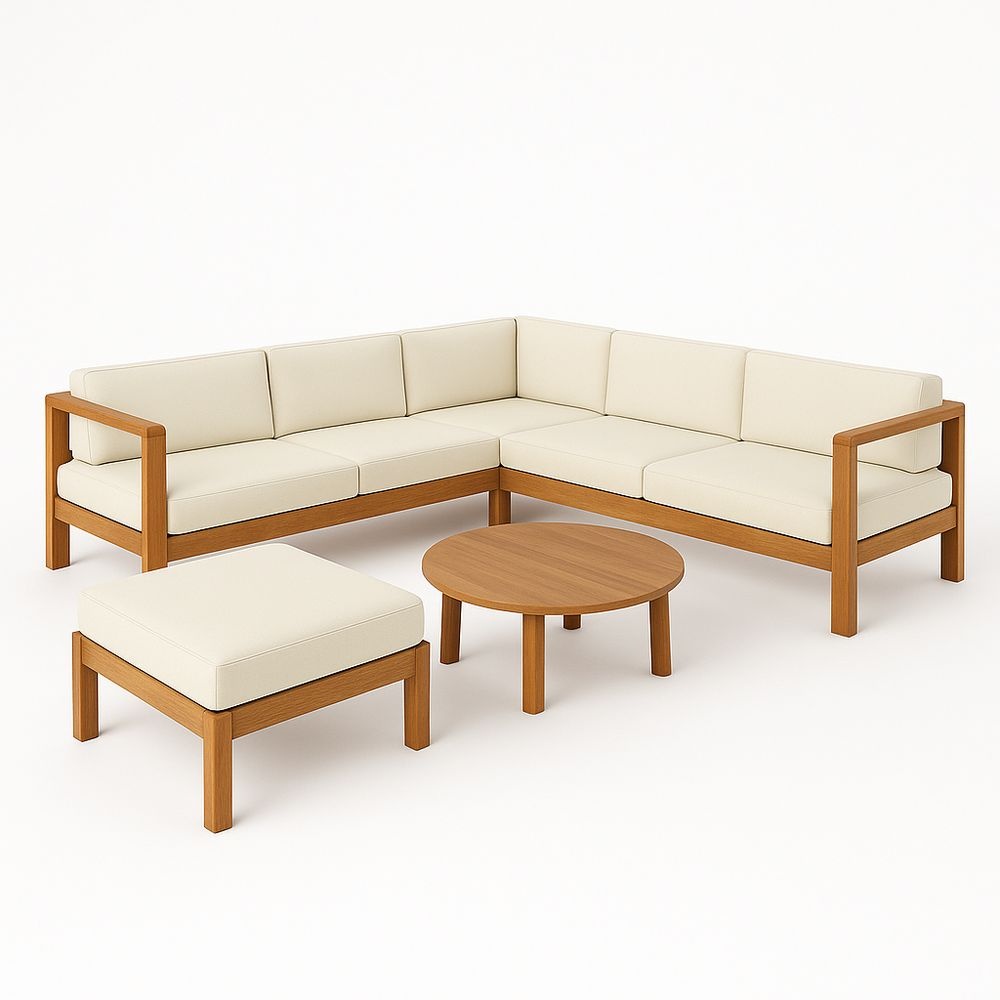 Conjunto de Sofá Seccional de Madera Tela Sala de Estar Interior/Exterior
