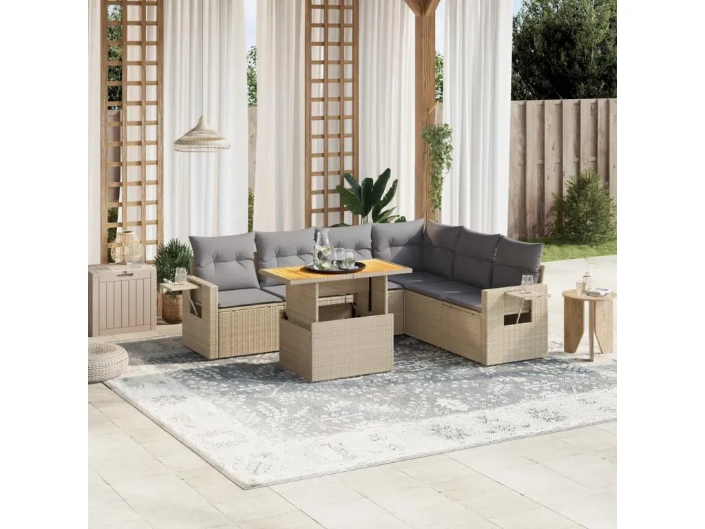 Set sofás de jardín 7 piezas y cojines ratán sintético beige VIOF97152